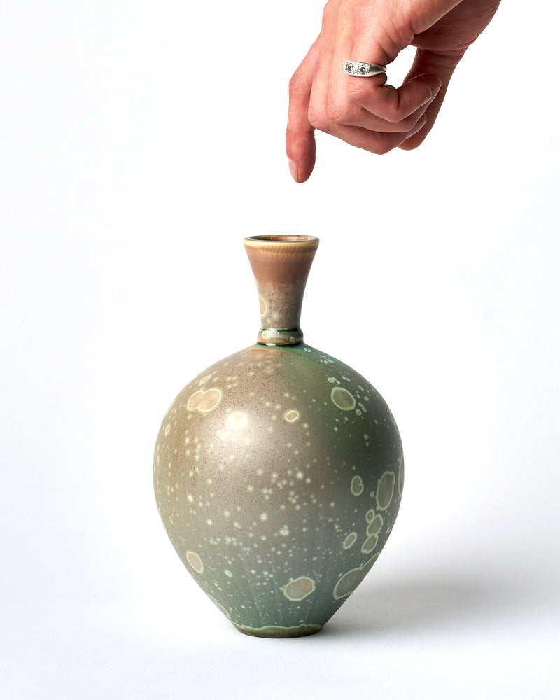 Ted Secombe — Small Crystalline Glaze Vase with Neck 'Water Lilies'