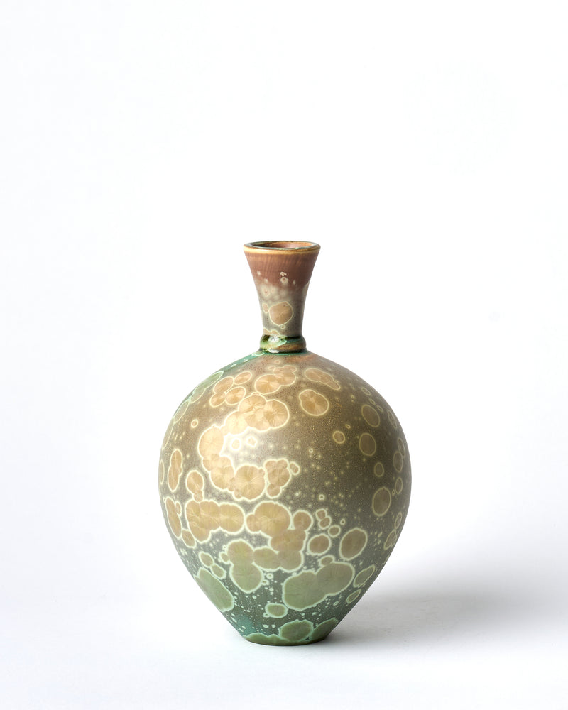 Ted Secombe — Small Crystalline Glaze Vase with Neck 'Water Lilies'