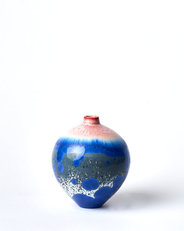 Ted Secombe — Small Crystalline Glaze Moon Jar in Pink and Blue