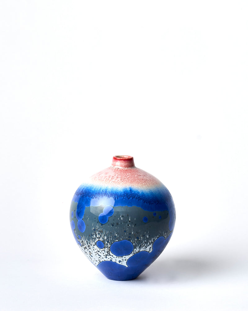 Ted Secombe — Small Crystalline Glaze Moon Jar in Pink and Blue