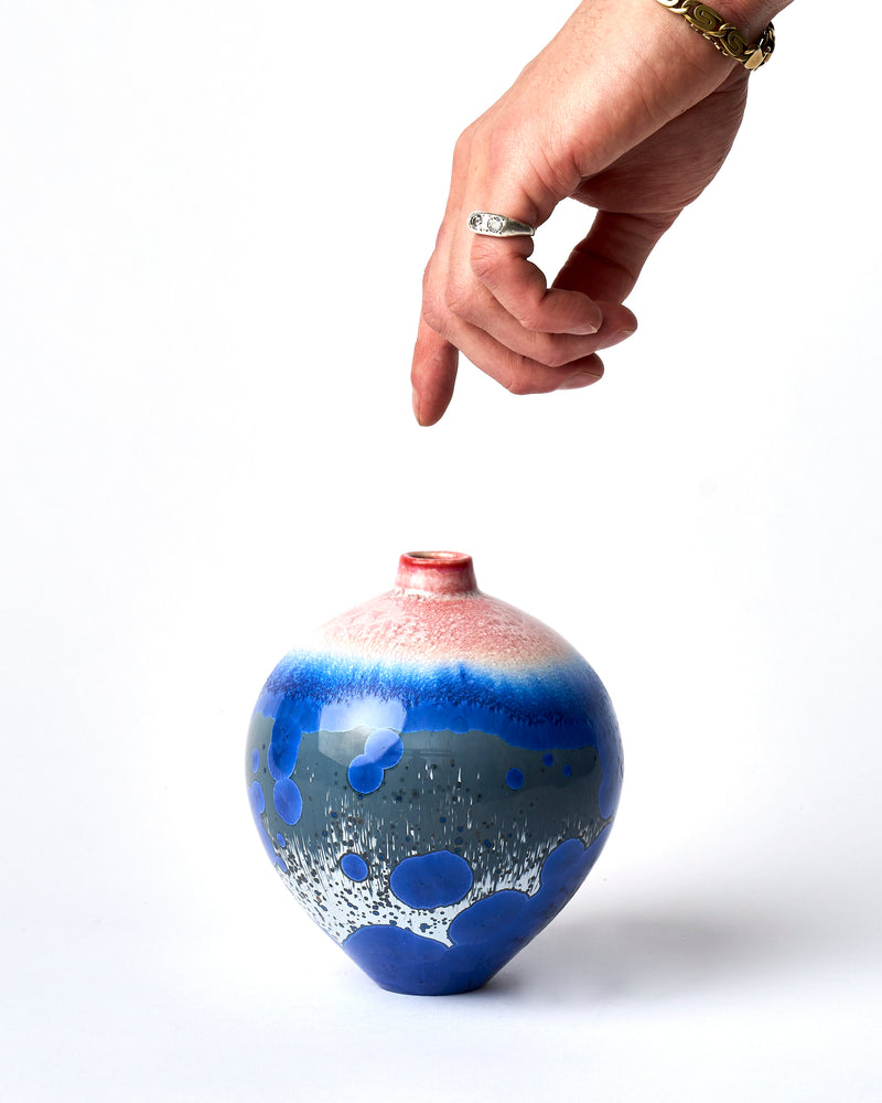 Ted Secombe — Small Crystalline Glaze Moon Jar in Pink and Blue