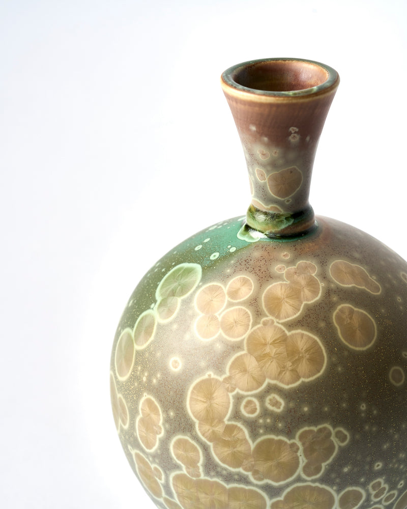 Ted Secombe — Small Crystalline Glaze Vase with Neck 'Water Lilies'