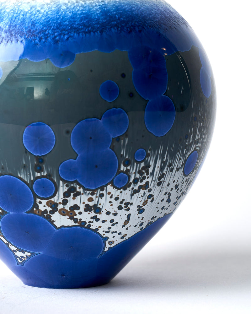 Ted Secombe — Small Crystalline Glaze Moon Jar in Pink and Blue