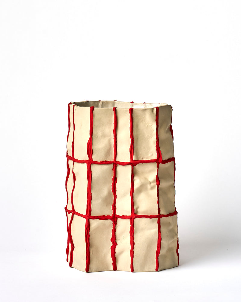 Lucy Tolan — Tile Vessel in White with Red Seams
