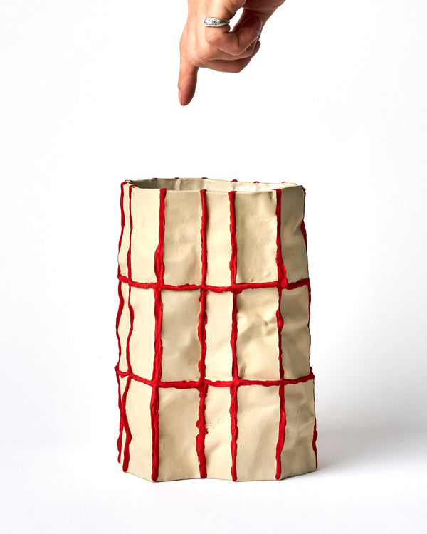 Lucy Tolan — Tile Vessel in White with Red Seams