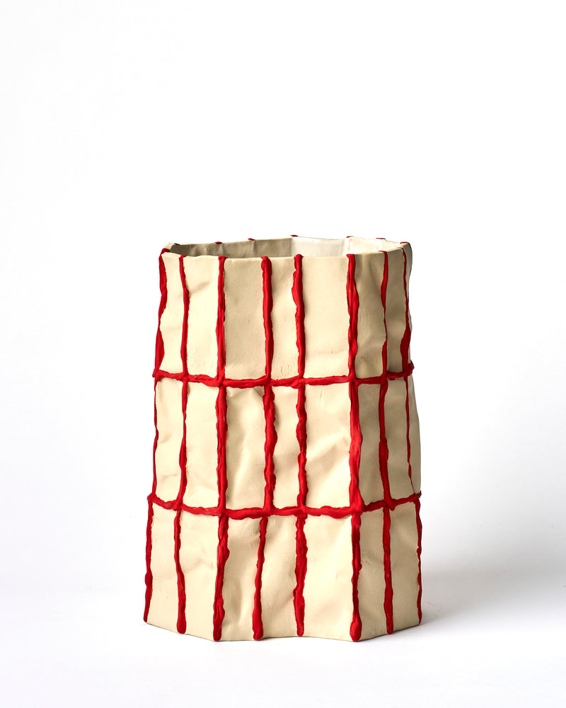 Lucy Tolan — Tile Vessel in White with Red Seams