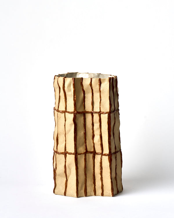 Lucy Tolan — Tall Tile Vessel in Biscuit with Brown Seams