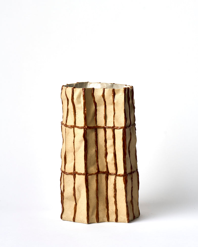 Lucy Tolan — Tall Tile Vessel in Biscuit with Brown Seams