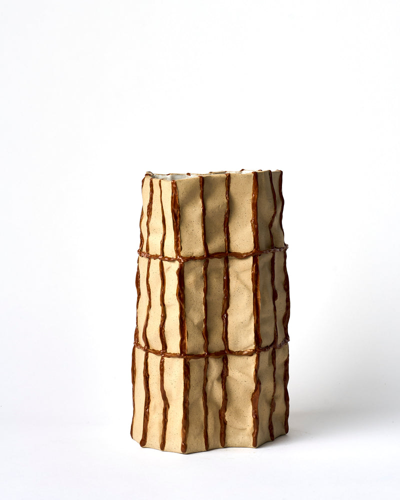 Lucy Tolan — Tall Tile Vessel in Biscuit with Brown Seams