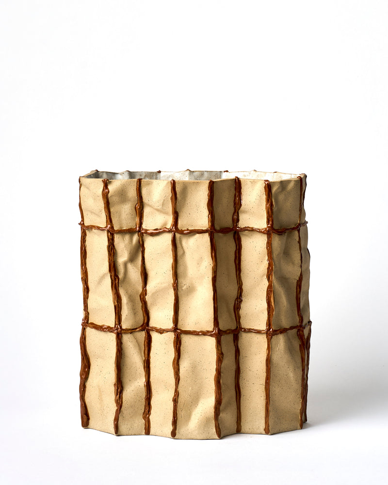 Lucy Tolan — Tile Vessel in Biscuit with Brown Seams