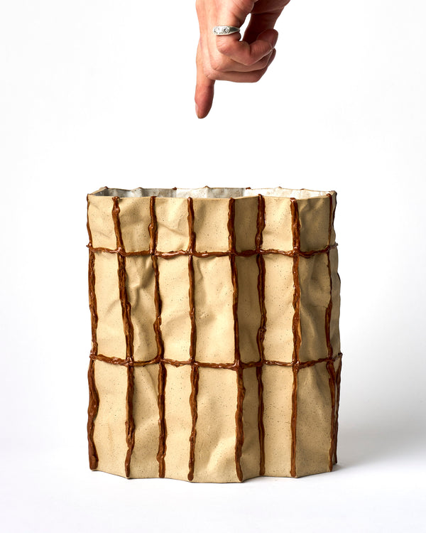 Lucy Tolan — Tile Vessel in Biscuit with Brown Seams