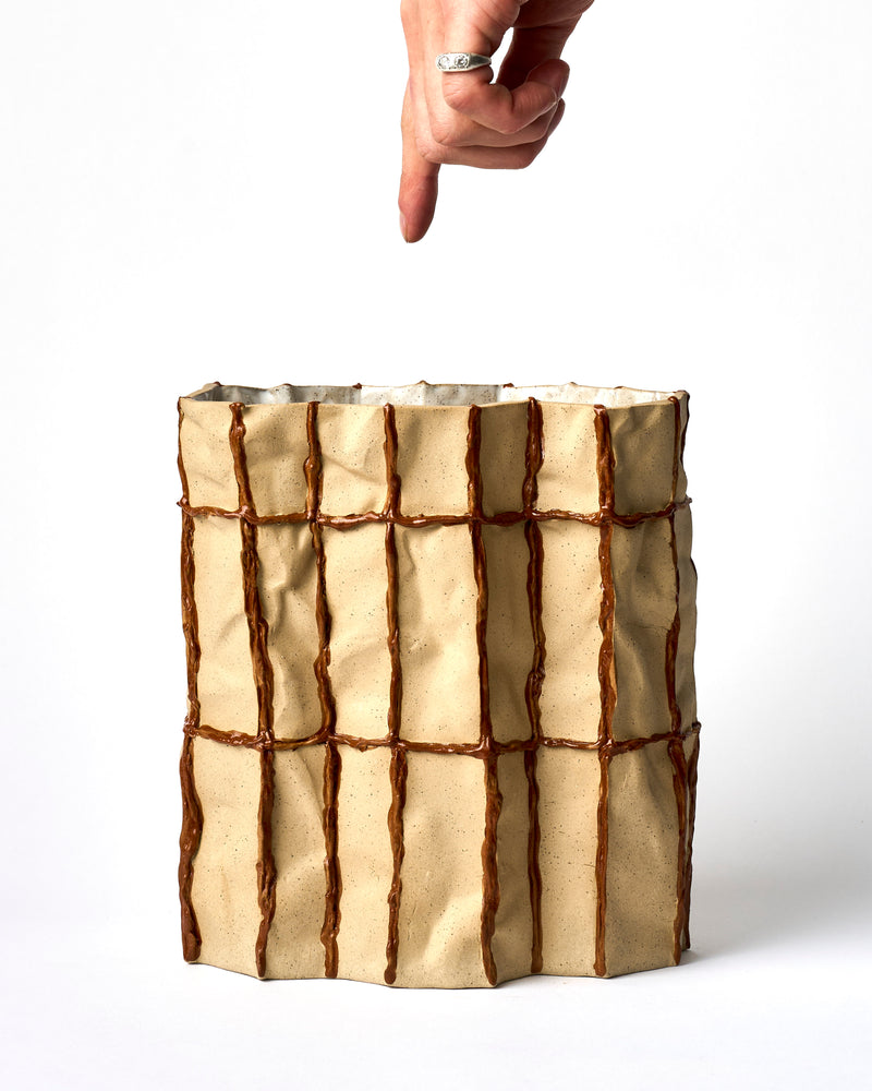 Lucy Tolan — Tile Vessel in Biscuit with Brown Seams