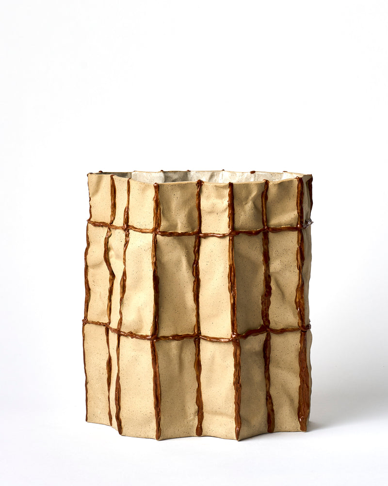 Lucy Tolan — Tile Vessel in Biscuit with Brown Seams