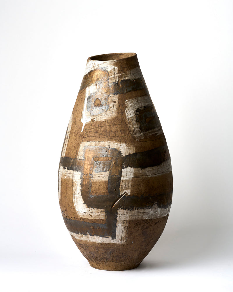 Marian Fox — 'Bronze And White Lines' Large Sculptural Vessel