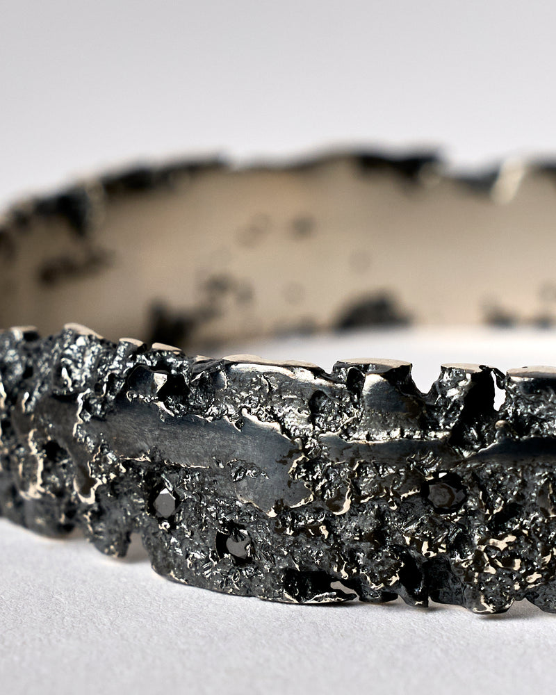 Karen Gall — 'Weathered Bangle IV' in Silver with Diamonds