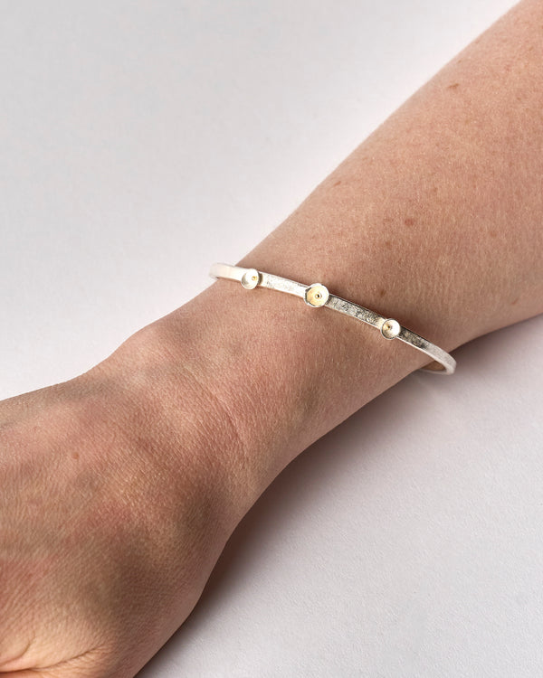 Shimara Carlow— Fine Bangle with Trio of Acorn Cups in Sterling Silver
