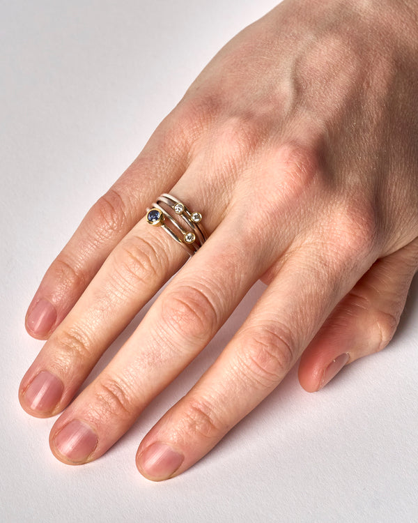 Shimara Carlow— Ring Stack with Sapphire and Diamonds in Sterling Silver