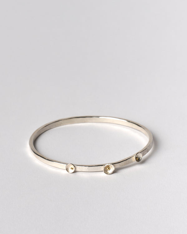 Shimara Carlow— Fine Bangle with Trio of Acorn Cups in Sterling Silver