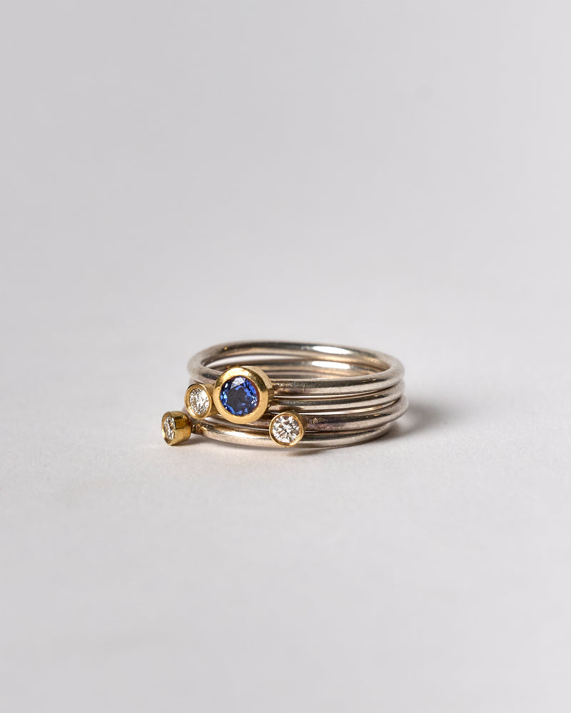 Shimara Carlow— Ring Stack with Sapphire and Diamonds in Sterling Silver