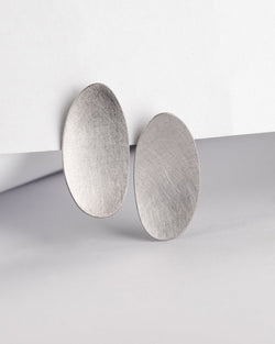 Ferro Forma — Large Oval Stud Earrings in Stainless Steel