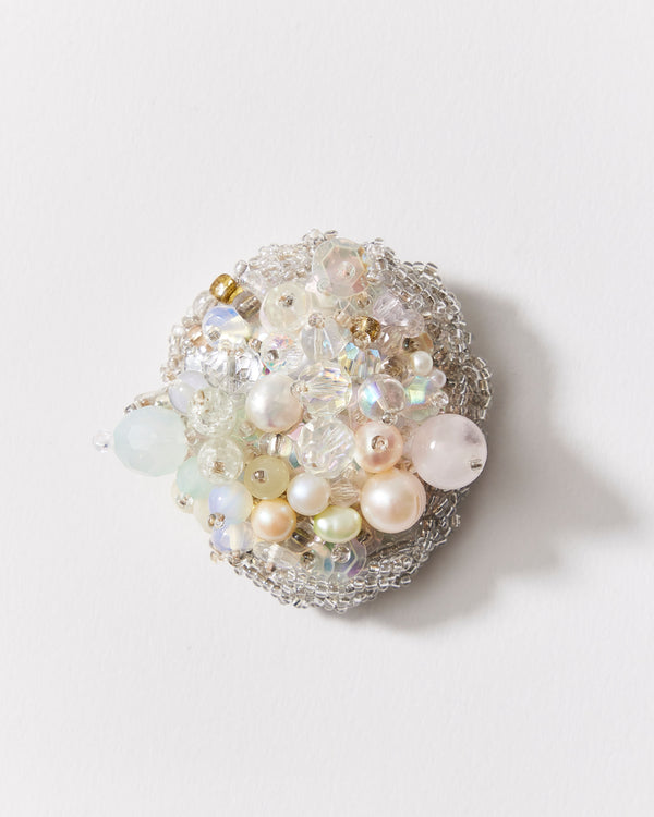Louise Meuwissen —  Pearl and Glass Brooch in Silver, Cream and Caledon