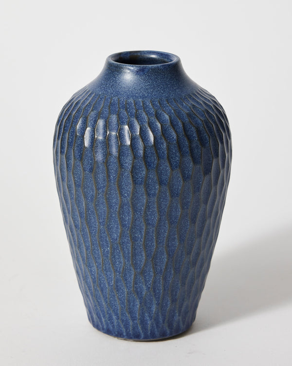Asahi So —  Large Carved Bud Vase in Cobalt Blue
