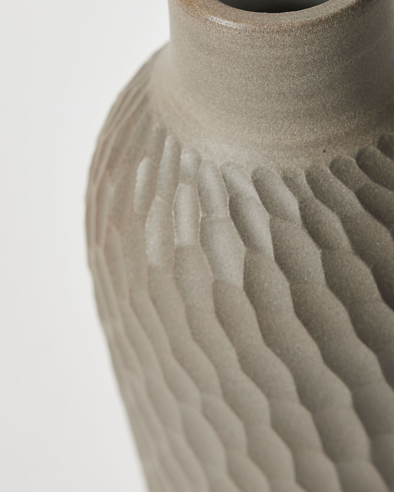 Asahi So —  Large Carved Bud Vase in Anthracite