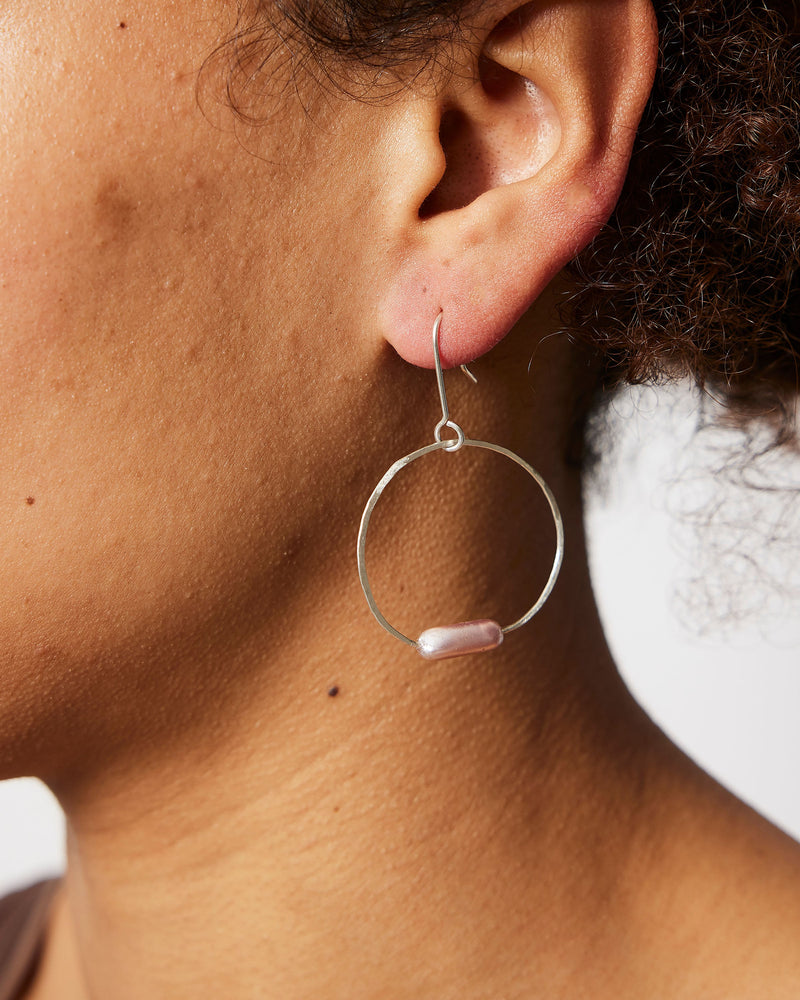 Mary Odorcic — Large 'Orbit Hook' Earrings in Pink/Blue