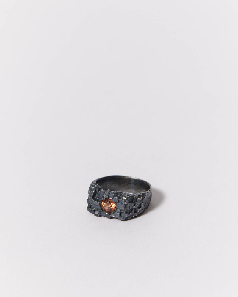 Abby Seymour — 'Oxidised Oscillation Signet' Ring with Zircon