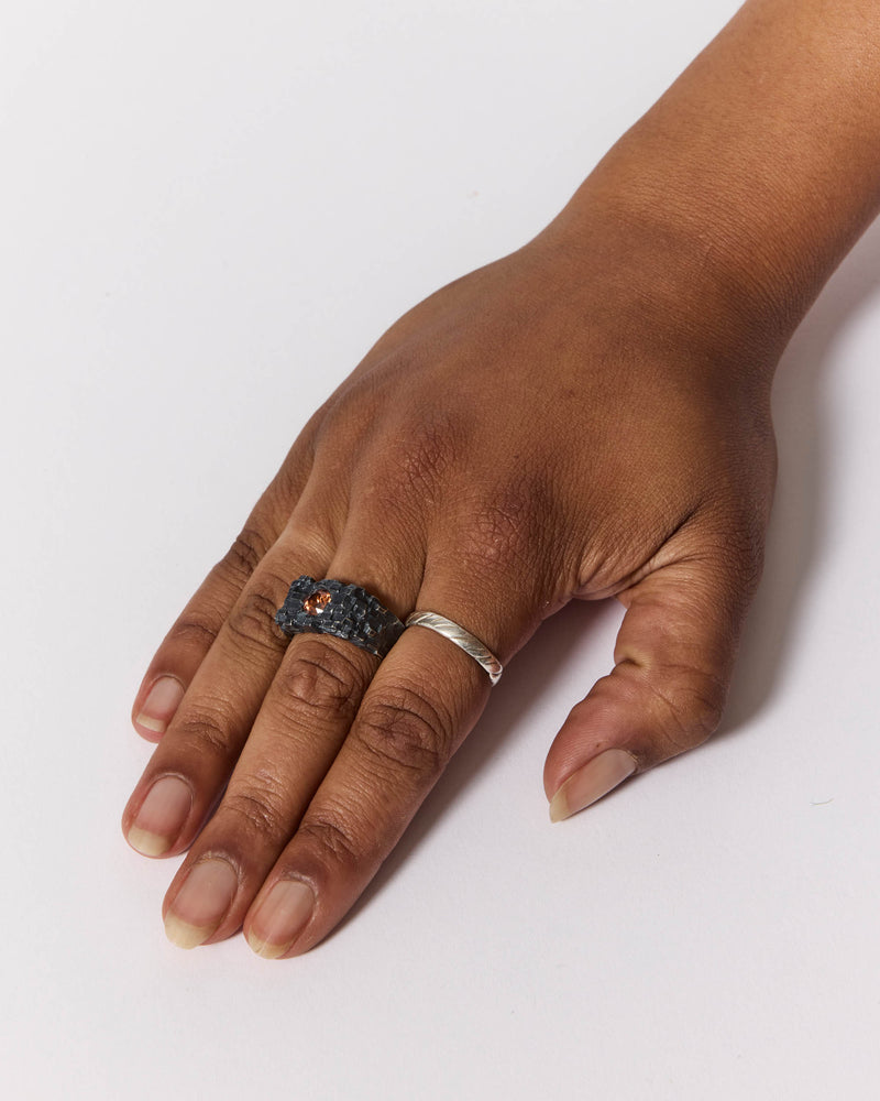 Abby Seymour — 'Oxidised Oscillation Signet' Ring with Zircon