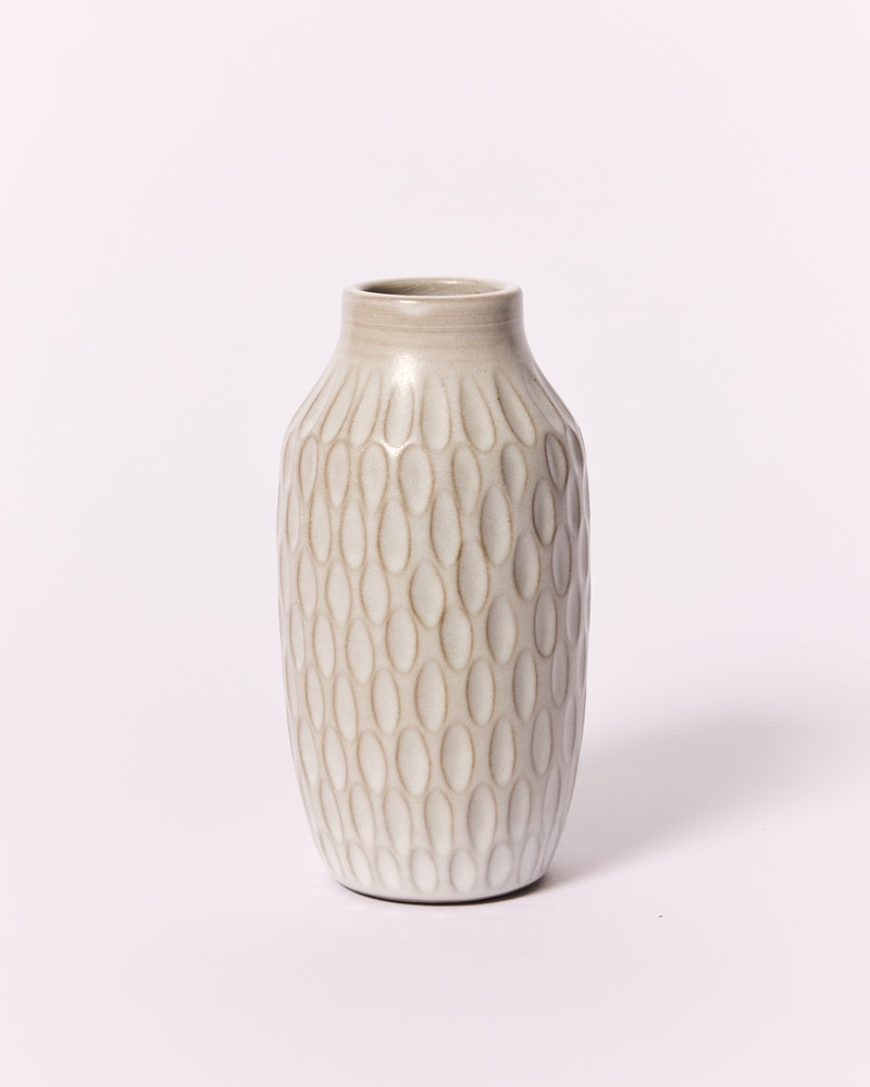 Asahi So —  Medium Carved Budvase in Misty White