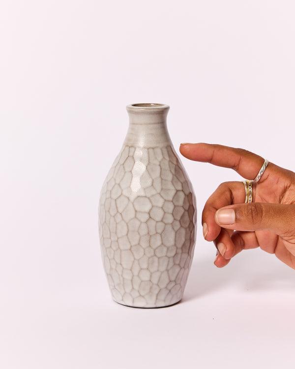 Asahi So —  Medium Carved Budvase in Misty White