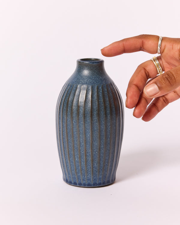 Asahi So —  Medium Carved Budvase in Cobalt Blue