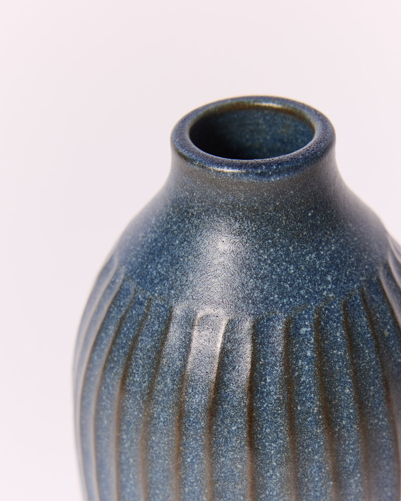 Asahi So —  Medium Carved Budvase in Cobalt Blue