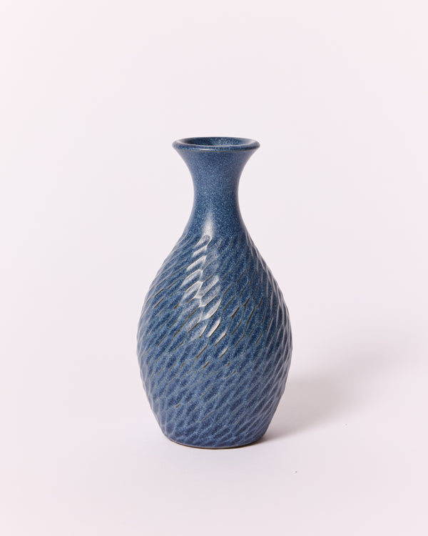 Asahi So —  Medium Carved Podvase in Cobalt Blue