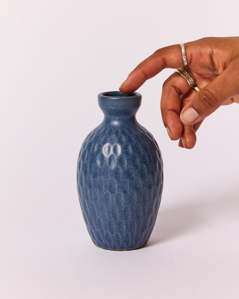 Asahi So —  Medium Carved Budvase in Cobalt Blue