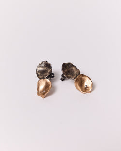 Mary Odorcic —Oxidised Sterling Silver and 9ct Rose Gold Double 'Keshi' Stud Earrings with 1mm Diamonds