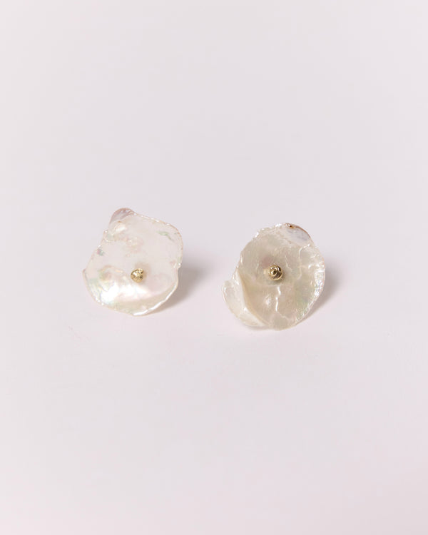 Mary Odorcic — 'Cornflake Keshi Stud' Earrings with Yellow Gold