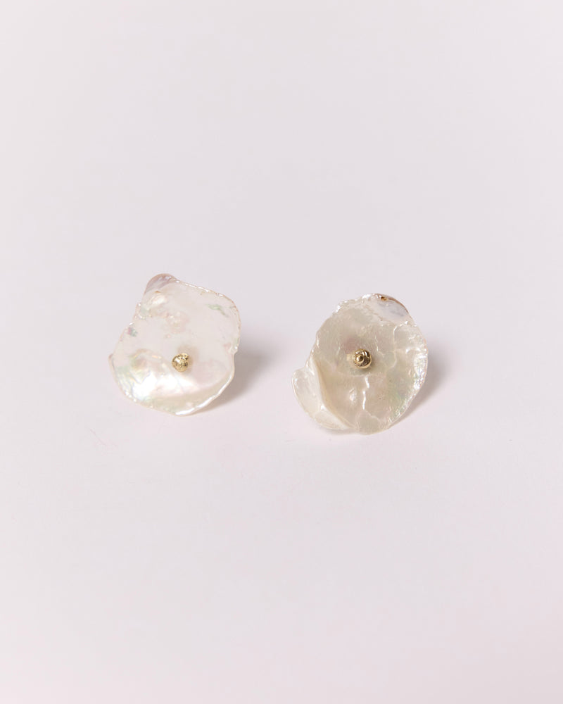 Mary Odorcic — 'Cornflake Keshi Stud' Earrings with Yellow Gold