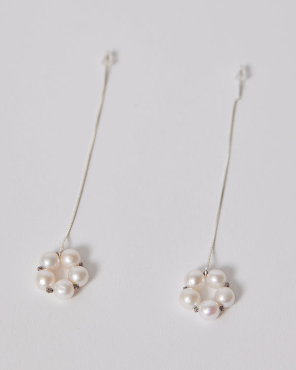 Taë Schmeisser —  Small 'Hanabi' Pearl, Silver & Grey Silk Earrings