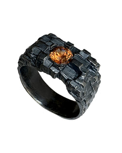 Abby Seymour — 'Oxidised Oscillation Signet' Ring with Zircon