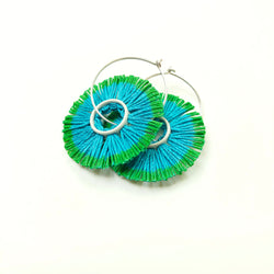 Vicki Mason — 'Tropical Night Stamens' Fringed Hoop Earrings in Teal