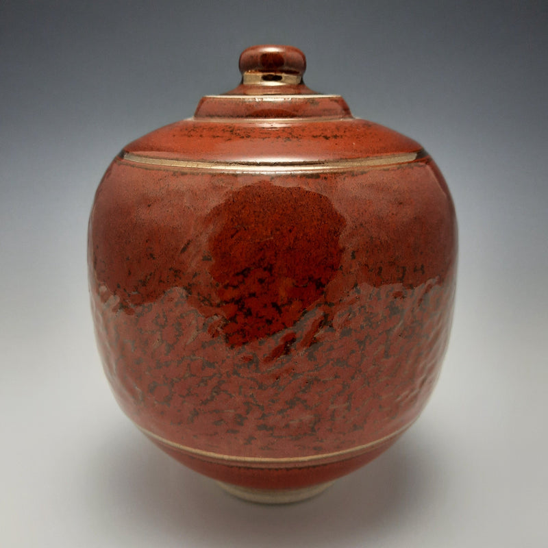 Timothy White — Lidded Vessel in Red with Gold Trim