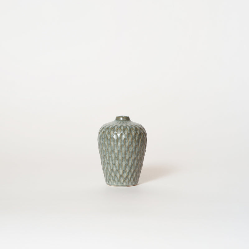 Asahi So —  Medium Carved Bud Vase in Sea Green