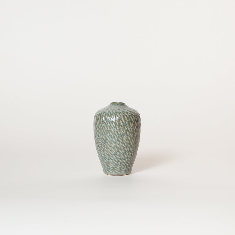 Asahi So —  Medium Carved Bud Vase in Sea Green