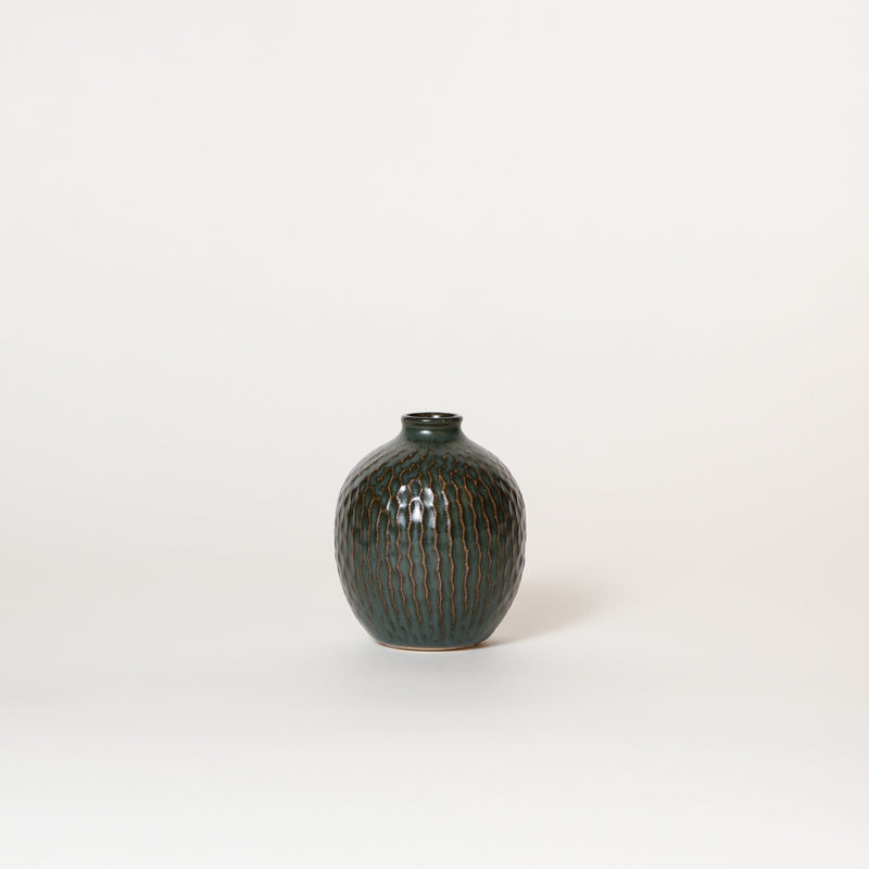 Asahi So —  Small Carved Bud Vase in Forest Green