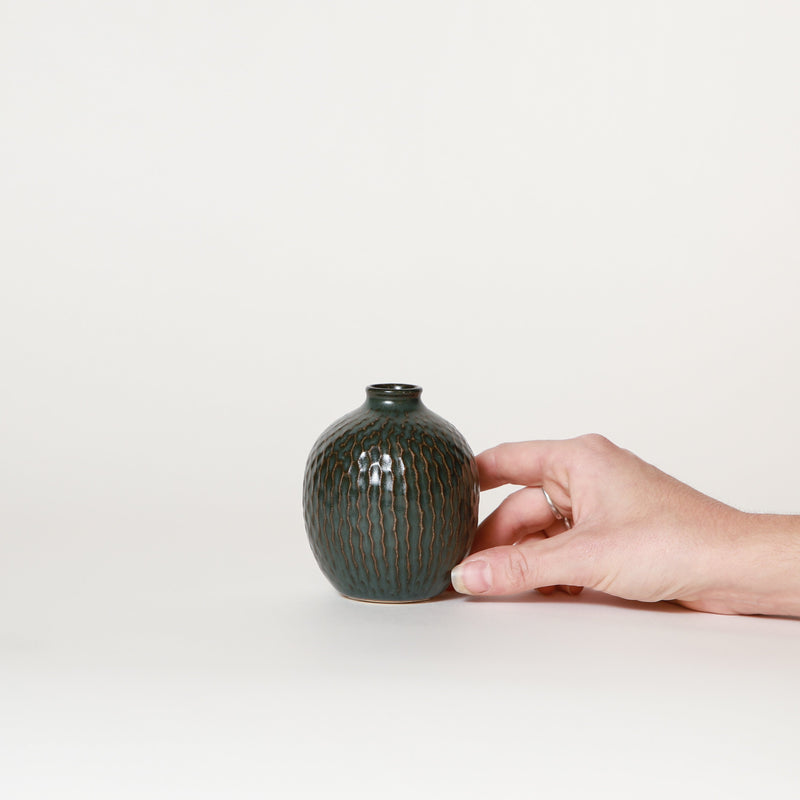 Asahi So —  Small Carved Bud Vase in Forest Green