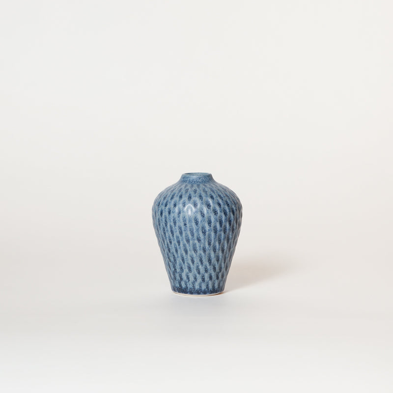 Asahi So —  Medium Carved Bud Vase in Cobalt Blue