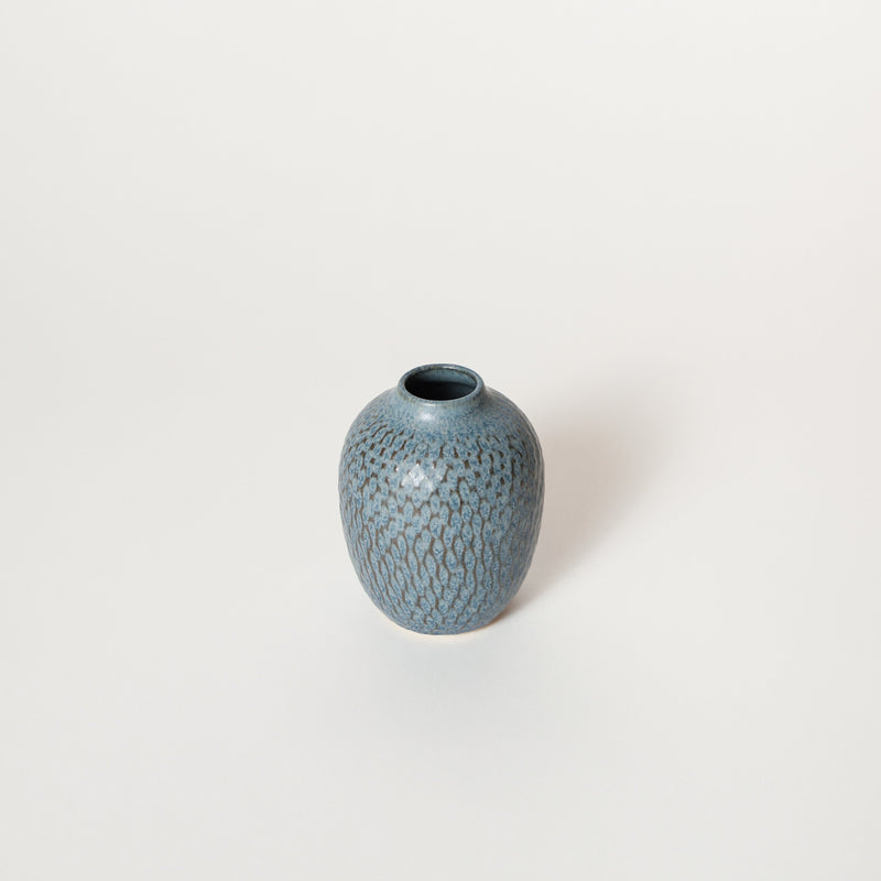 Asahi So —  Small Carved Bud Vase in Antique Blue