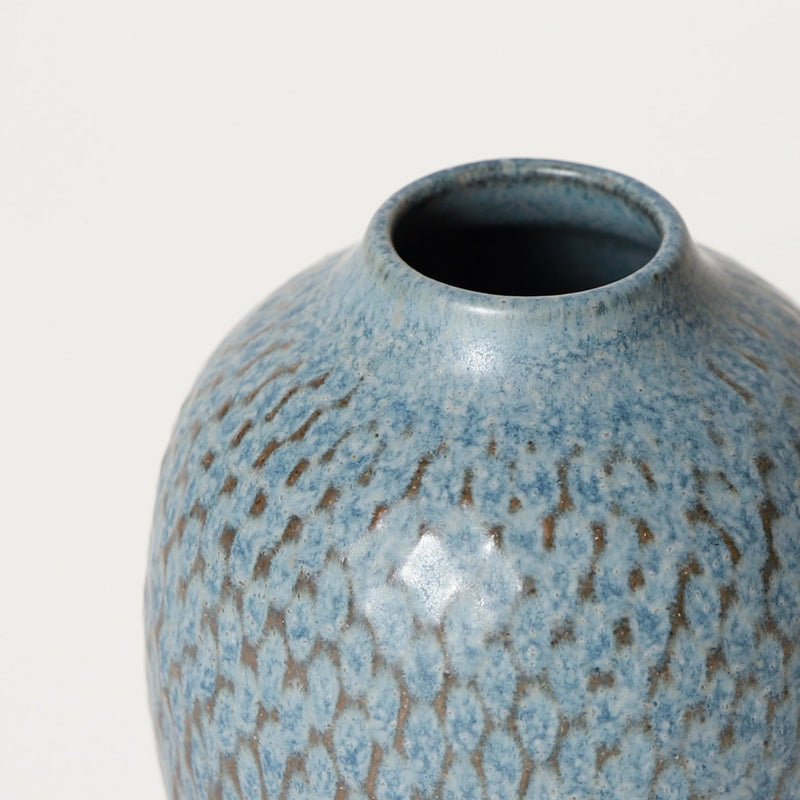 Asahi So —  Small Carved Bud Vase in Antique Blue